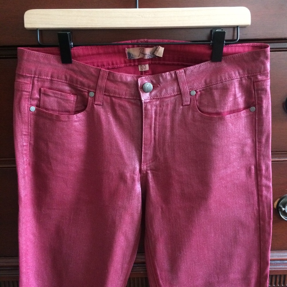 Paige Skyline Red Sparkle Denim Jeans